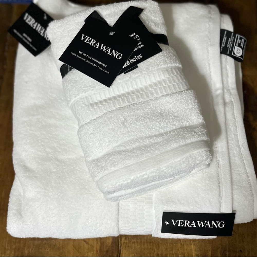 Vera Wang Luxury 3Pc Bath Towel Set 100% Cotton OEKO-TEX Luxury White